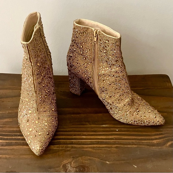 Betsey Johnson Cady Gold Rhinestone Boots 9 Holiday Party Night Out - Picture 1 of 6